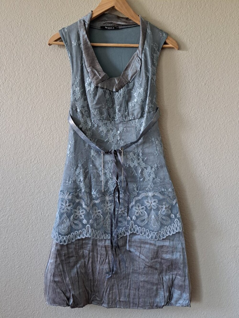 Siste's Vintage Y2K Chic Blue & Brown Sleeveless Shift Dress Size M/L